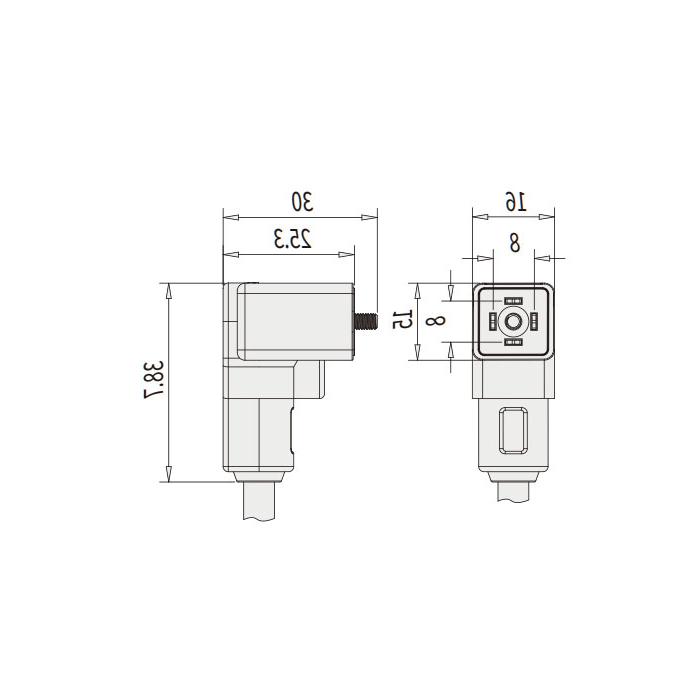 阀门插头类型C、DIN、8mm、4Pin、单端预铸PVC非柔性电缆、灰色护套、6VC003-XXX